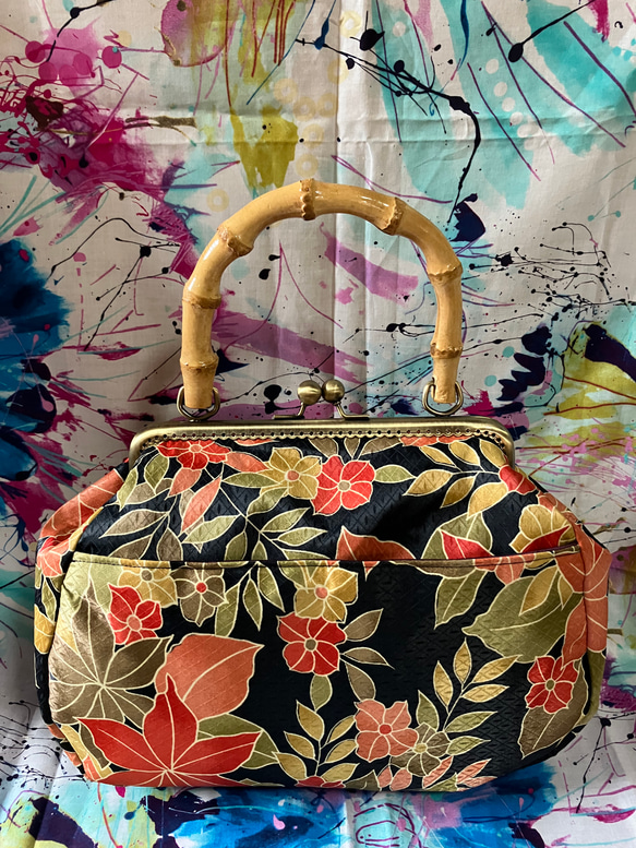 アンズルーム☆ハンドメイド☆竹持ち手☆着物 帯リメイク