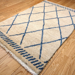 享受四個季節的全季節地毯 有機地毯 Gazeni Gabbeh 90x59cm 米色藍色 第7張的照片