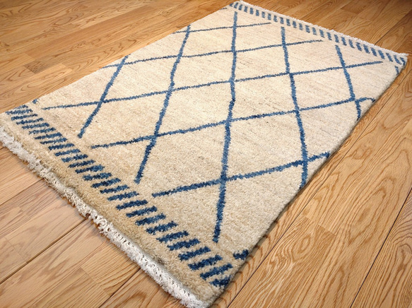 享受四個季節的全季節地毯 有機地毯 Gazeni Gabbeh 90x59cm 米色藍色 第7張的照片
