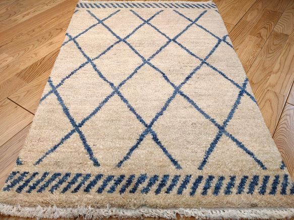 享受四個季節的全季節地毯 有機地毯 Gazeni Gabbeh 90x59cm 米色藍色 第6張的照片