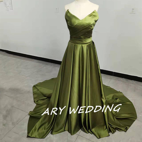 エレガント ベアトップ パーティードレス グリーン カーキ 前撮り  