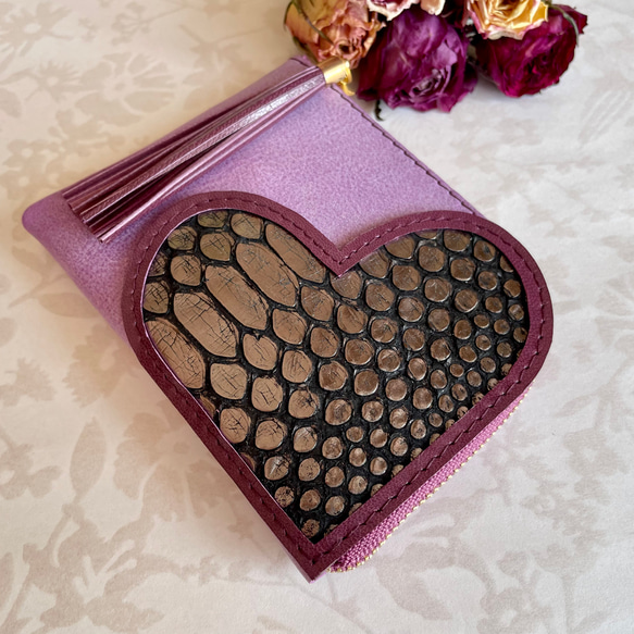 ミニ財布 コンパクト L字ファスナー ♡ ハート ポケット ♡ イタリアン  