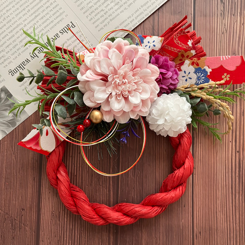 No.514 しめ縄リース フラワーリース しめ飾り 正月飾り 玄関 玄関
