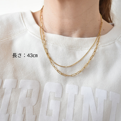 2連デザインチェーンネックレス サージカルステンレス ゴールド 長さ