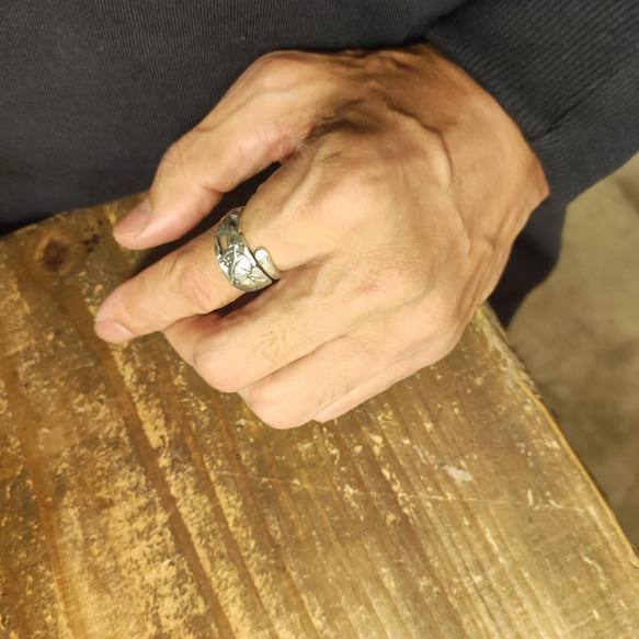 推薦您的第一枚戒指，帶有日本幸運符圖案“松樹”的古董銀勺重製戒指_0830 第12張的照片