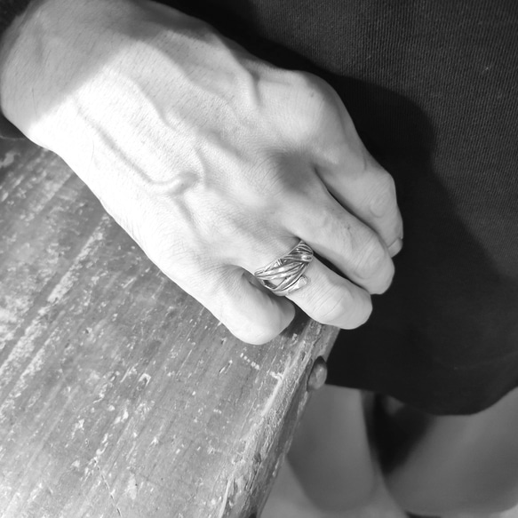 古董銀湯匙的翻版戒指，設計易於佩戴，具有體積感，帶有日本幸運符圖案“竹子”_0831 第10張的照片