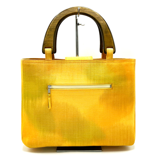 ウッドハンドルトートバッグ 通しマチあり 正絹 名古屋帯草花模様織り