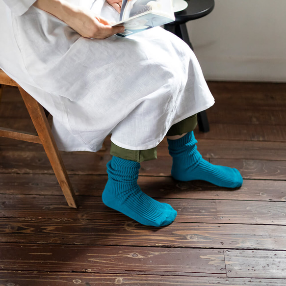 【2足セット】 選べる6色 細リブ編み靴下 リサイクルコットン ソックス 天然素材 23-25cm 9枚目の画像