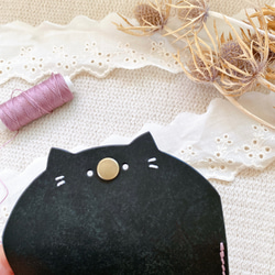 ラベンダー色の糸 黒猫さん名刺入れ レザー カードケース 本革 イタリアンレザー ねこ かわいい 9枚目の画像