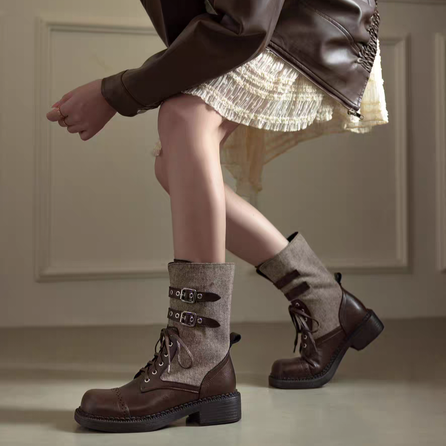 ブーツ 靴 レディース エンジニアブーツ 防寒 あったか らくちん ミドルブーツ ローヒール ラウンドトゥ 人気 秋冬