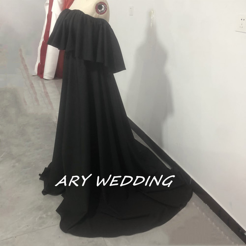 上品！オフショル パーティードレス 黒 ストレッチ生地 2次会/合コン  