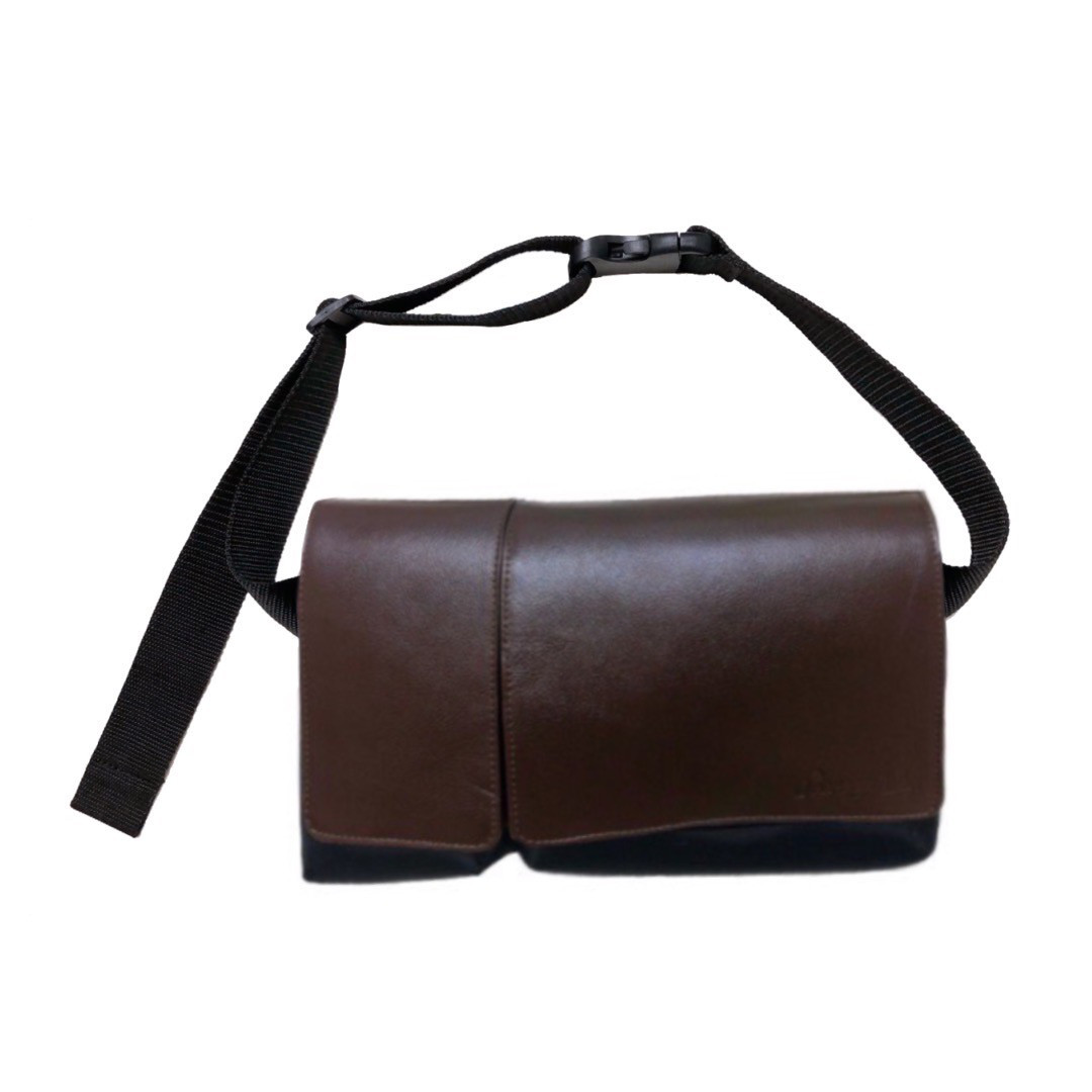 手ぶらで快適！270gの超軽量！Body&Hipbag（ナイロン×牛革コンビ）ブラウン