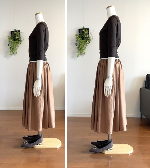 【完成品】5号 ロングギャザースカート(ピンクベージュ　7４.5cm丈） 5枚目の画像