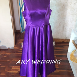 高品質！紫色 A 字派對禮服，光面緞面，拍照前，中號連身裙，派對/團體派對/約會/感謝派對 第1張的照片