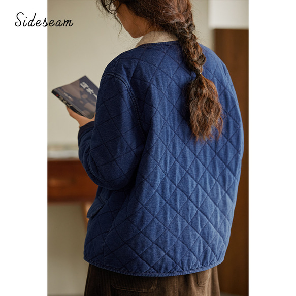 デニムジャケット　中綿デニムジャケット　暖かいデニムジャケット　ブルー　S-Mサイズ　S102 2枚目の画像