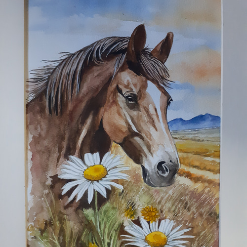 水彩画 野生の馬 絵画 makochin 通販 16673601｜Creema(クリーマ)