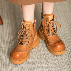 秋冬女式真皮鞋厚底鞋舒適馬丁靴短靴22.5公分-25公分#857褐色⭐免運費⭐ 第3張的照片