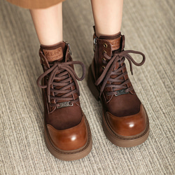 秋冬女式真皮鞋厚底鞋舒適馬丁靴短靴22.5公分-25公分#857咖啡色⭐免運費⭐ 第4張的照片