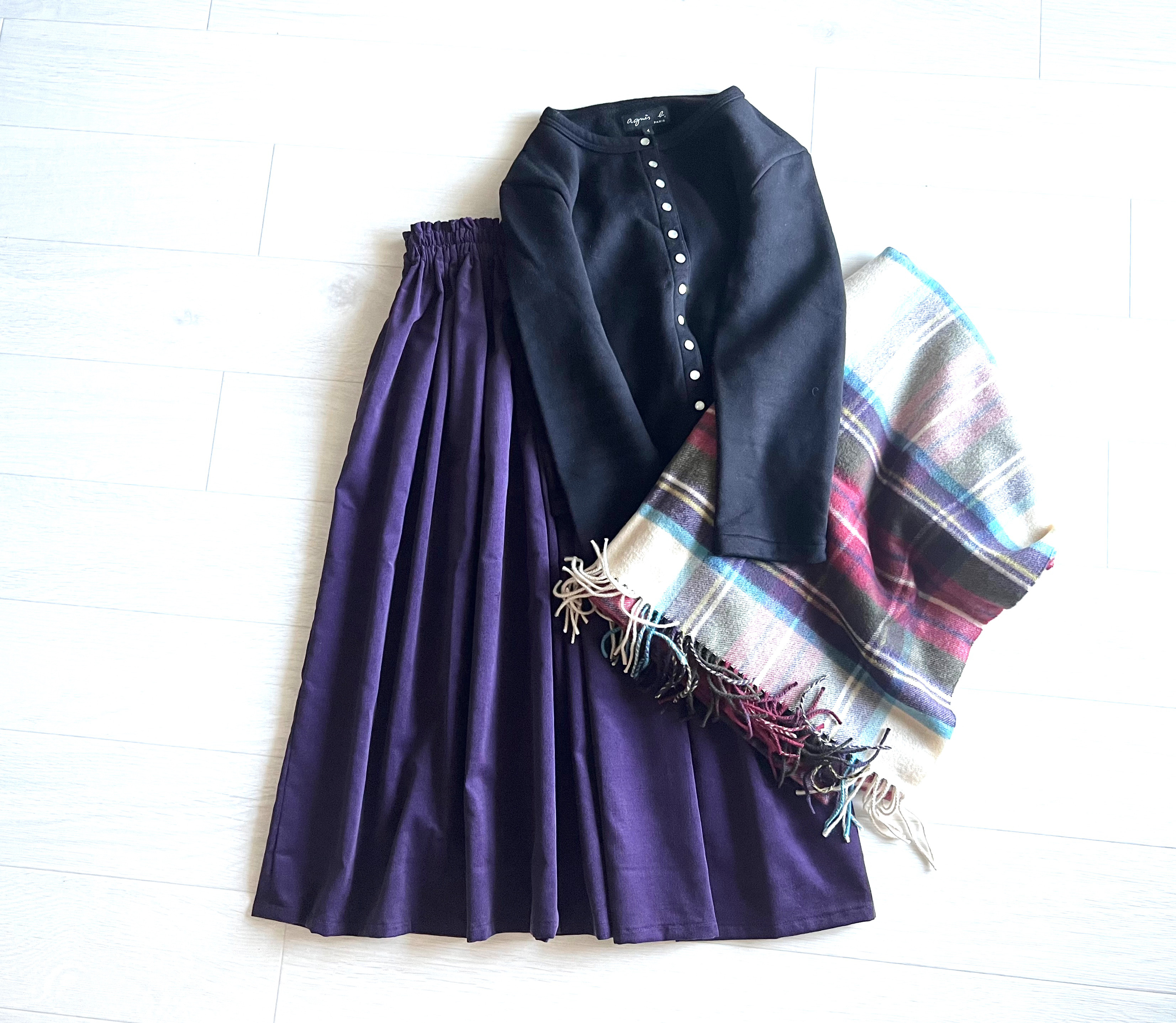 綺麗な発色♪柔らか上質コーデュロイのギャザースカート　グレープパープル