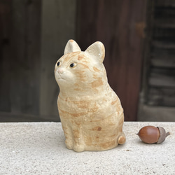 坐貓（茶虎斑）O-414-1 陶瓷/cat/cat 第2張的照片