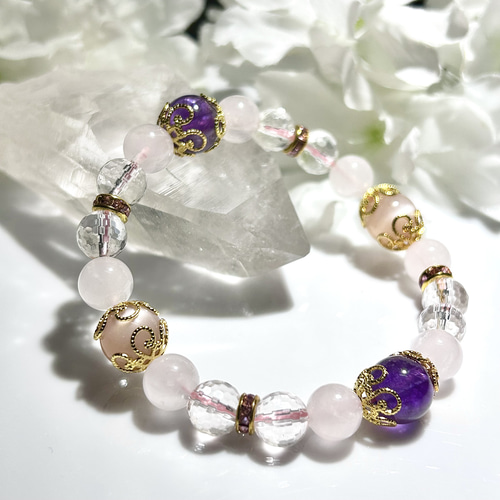 天然石　パワーストーン　ブレスレット　ムーンストーン　ローズクォーツ　アメジスト 楽天市場】天然石 パワーストーン ブレスレット クラック水晶