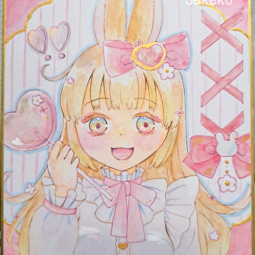 手描きイラスト　オリジナル　小色紙　透明水彩 Yahoo!オークション - 手描きイラスト オリジナル 小色紙 人魚