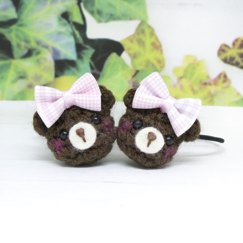 ゴム交換可能〉くまさん あみぐるみ ヘアゴム かぎ針編み チェック