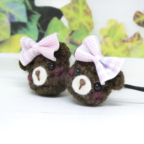 ゴム交換可能〉くまさん あみぐるみ ヘアゴム かぎ針編み チェック