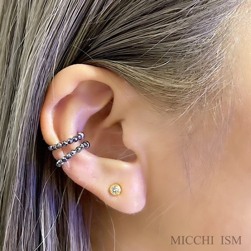 高純度 テラヘルツ鉱石 2mm ミラーカット玉 イヤーカフ 円直径12mm 