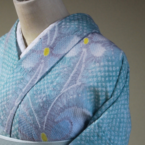 新品 有松鳴海絞り 蝶 夏着物 仕付け糸付 トールサイズ“銀河を