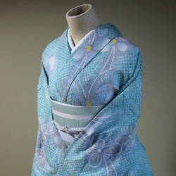 正規激安 ◇現代 有松鳴海絞 浴衣◇【アクアブルー】総絞りに優しい藤色の 着物・浴衣