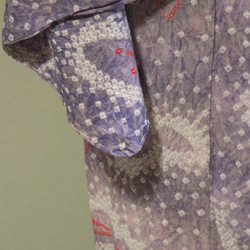 ◇現代 有松鳴海絞　浴衣◇【藤に控えめな紫のぼかし】あられ模様に蝶が舞う　裄69ｃｍ　トールサイズ袖長め木綿浴衣 14枚目の画像