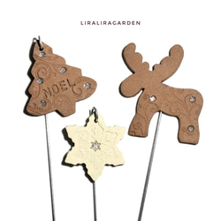 まるでクッキーのような陶オーナメント　素焼き　ガーデンピック　クリスマス　トナカイ　ツリー　スノーフレーク　雪の結晶 2枚目の画像