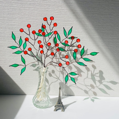 ワイヤークラフト レジン 千両 赤い実 スワッグ ガラス絵の具