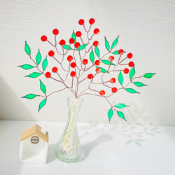 ワイヤークラフト　レジン　千両　赤い実　スワッグ　ガラス絵の具　正月　クリスマス　 6枚目の画像