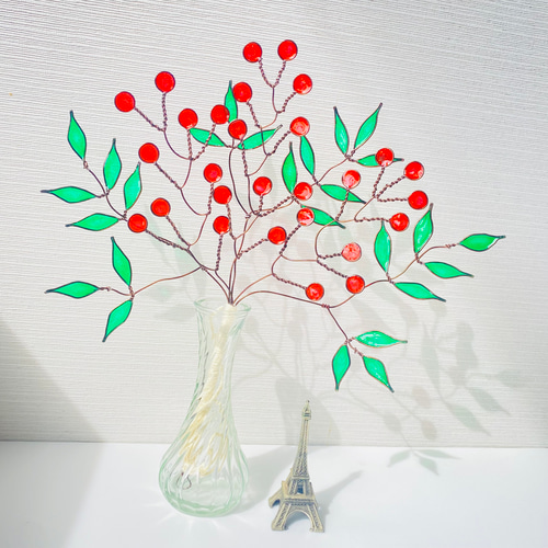 ワイヤークラフト レジン 千両 赤い実 スワッグ ガラス絵の具 正月
