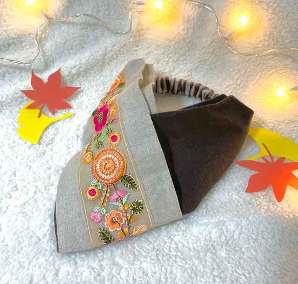 選べる！秋カラー　ヘアターバン　ヘアバンド　ヘアアクセサリー　秋　Autumn インド刺繍リボン 2枚目の画像