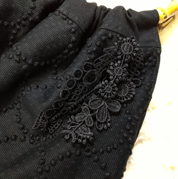 バンブー持ち手のバッグ＊mina perhonenのファブリックを使って＊タンバリン黒（片面黒無地）ミナ        Ω 人気・おすすめ｜使いやすい・旅行におすすめ 品質保証 全国発送