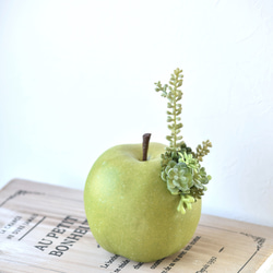 タニクグリーンアップル！？ 青りんごと多肉植物　フェイクグリーン　アーティフィシャルフラワー 2枚目の画像