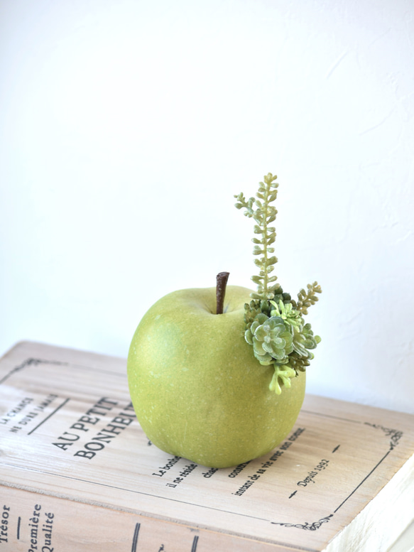 タニクグリーンアップル！？ 青りんごと多肉植物　フェイクグリーン　アーティフィシャルフラワー 2枚目の画像