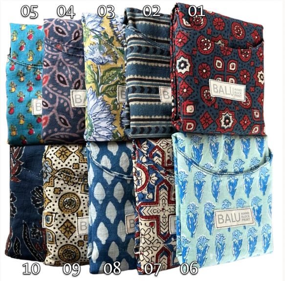 エコバッグ10種　ブロックプリント　ショッピングバッグ　インド　木版更紗 3枚目の画像