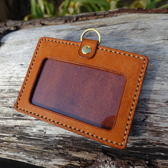 IDケース 本革【キャメル】 ネームホルダー 社員証 パスケース・定期