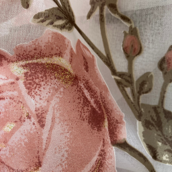 幅 98cm × 丈 90cm カフェカーテン レビュー特典 ピンク系 薔薇 のれん ラメ ゴールド 小窓 4枚目の画像