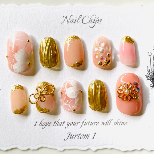 透け感シアー淡桃色ピンク和柄ネイル】成人式ネイル／ブライダルネイル