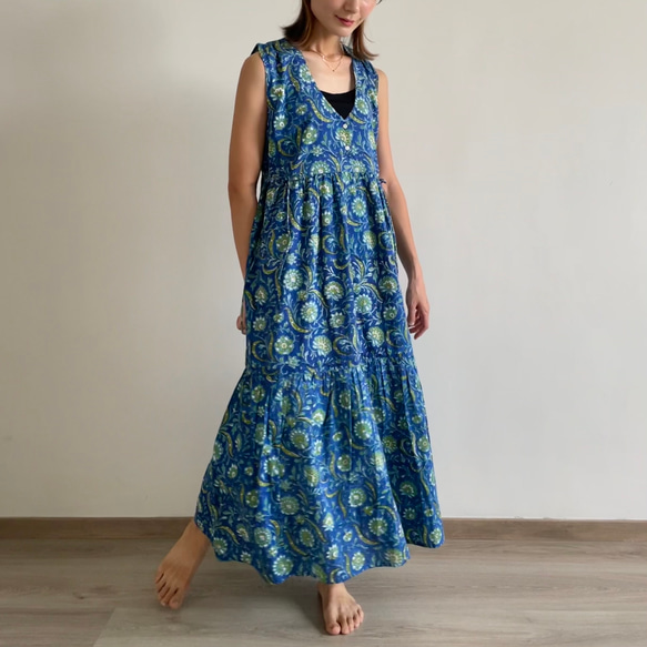 【130cm丈】Jumper dress | Blue Green 1枚目の画像