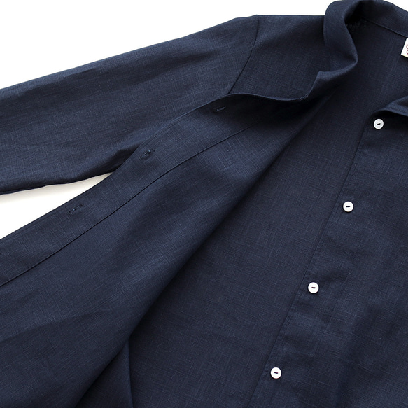 春夏秋季實用單品 亞麻披肩領外套外套 長89cm（海軍藍） CO08 第14張的照片