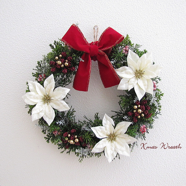 商品名【華音】ゆきこ❤ポインセチアとローズのクリスマスリース✳ 玄関リース 商品名【華音】ゆきこ様専用❤ポインセチアとローズのクリスマスリース