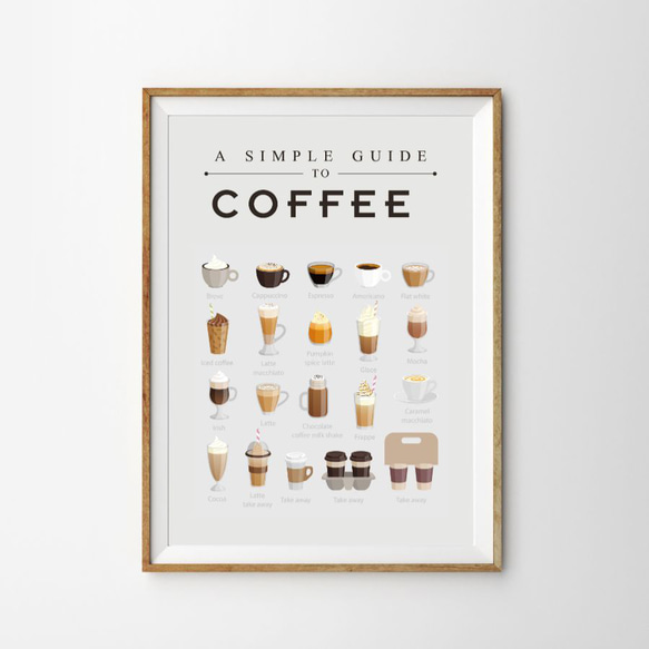 カフェ 喫茶店 コーヒー ラッテ 開店祝い おしゃれなカフェポスター 1枚目の画像