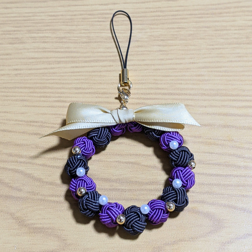 水引ハロウィンリース パープル×ブラック ☆ハロウィン おばけ 魔女 黒