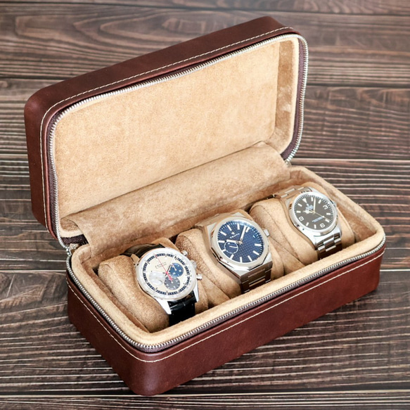 DIBO(ディーボ) Leather Watch Box 3本用 ダークブラウン 腕時計 ケース 4枚目の画像